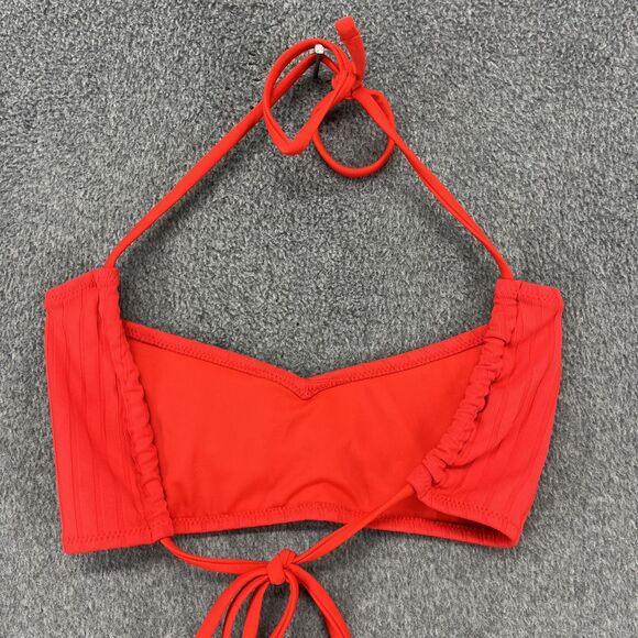 Pacsun Swim Bikini Womens Top Large Bottom Small Red Ribbed Two Piece Tie Side - Picture 8 of 11
